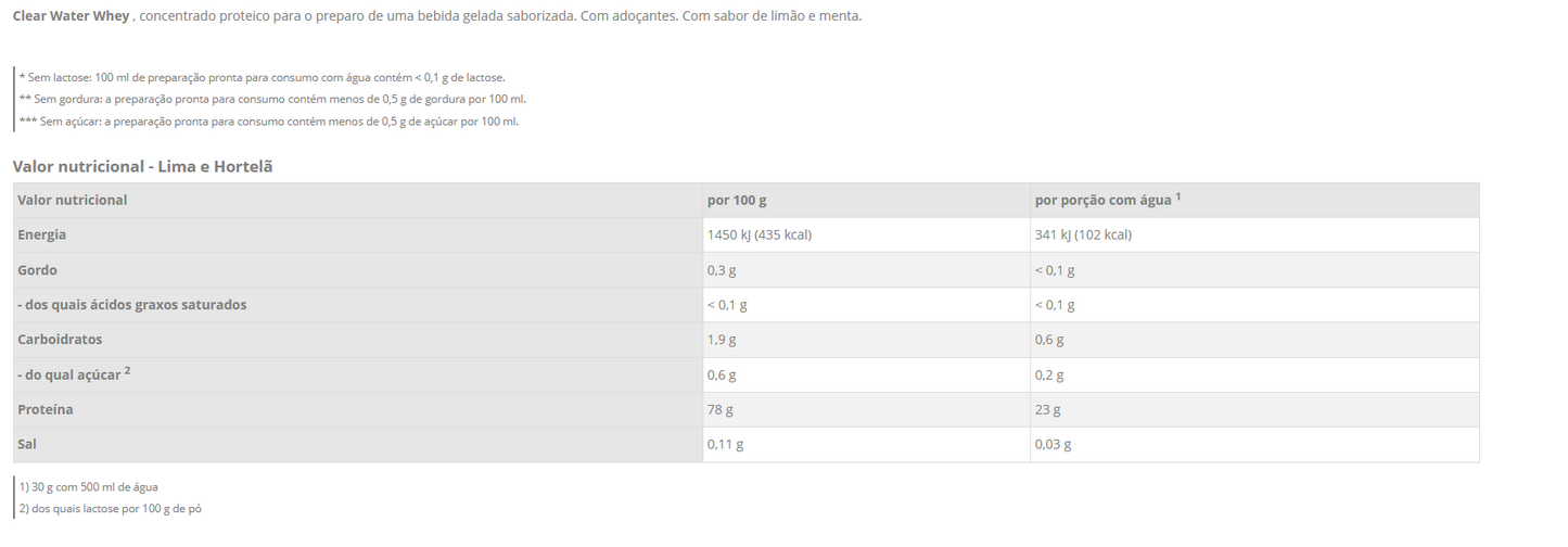 Clear Water Whey Isolate + Hidrolisado - Lima e Hortelã - lata de 450 g