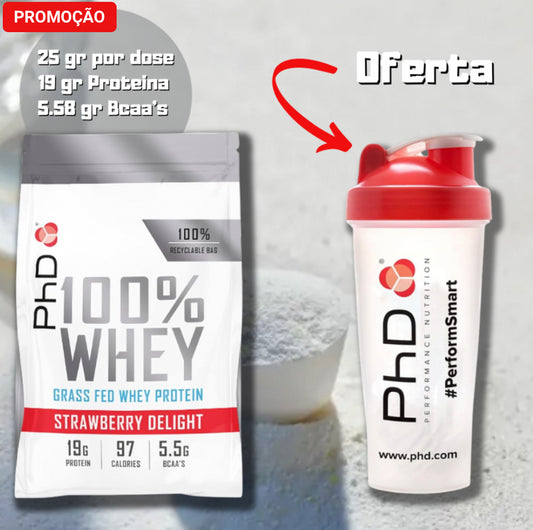 Proteina 100% WHEY 1 Kg + Shaker com Esfera Misturadora - PhD - Não acumulável com outros descontos