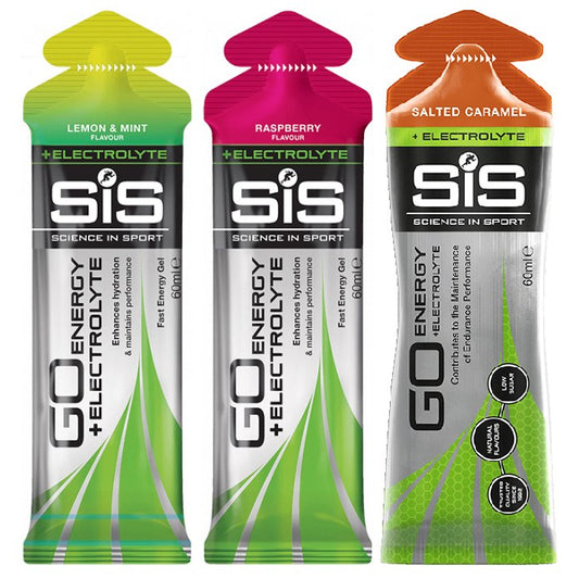 SIS Go Electrolyte 60ml energy gel with 300mg of sodium (unit) in 3 flavors of your choice